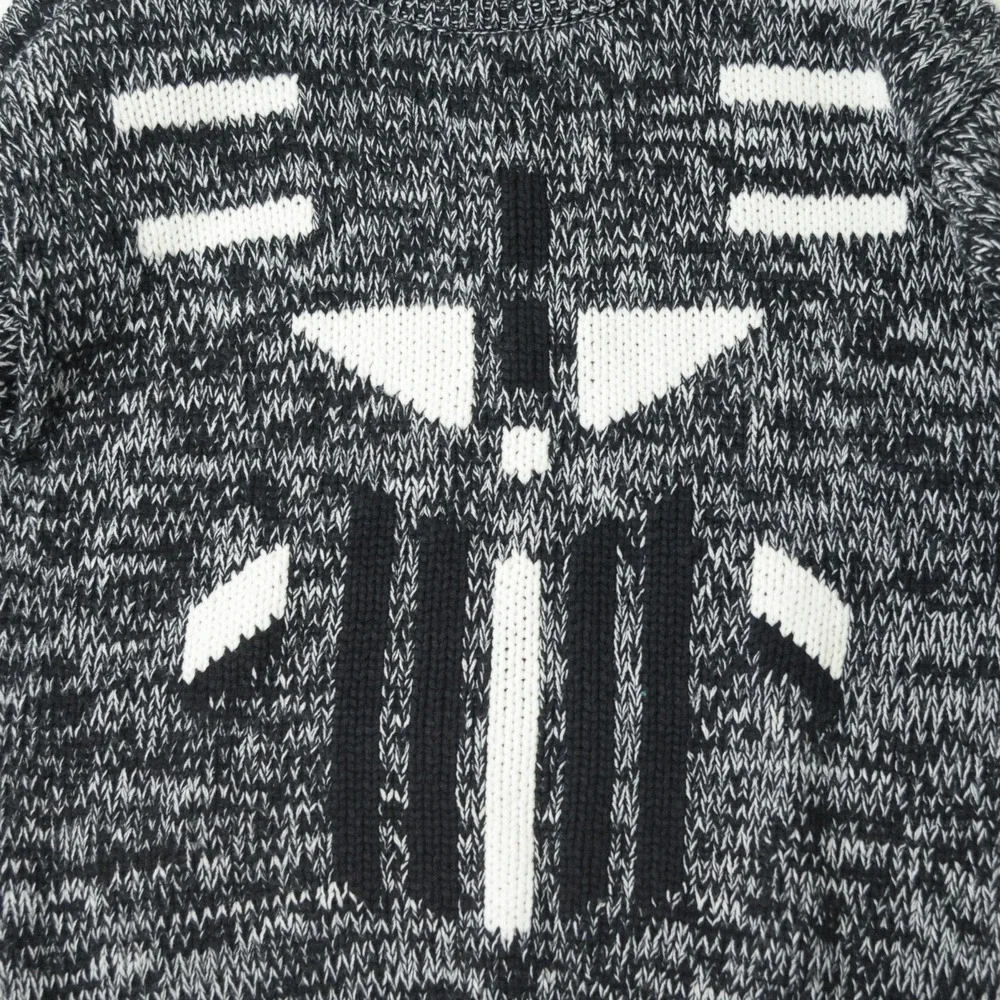 Vintage 90s Geometric Knit Sweater Mens M Black White Abstract Retro Graphic Dad